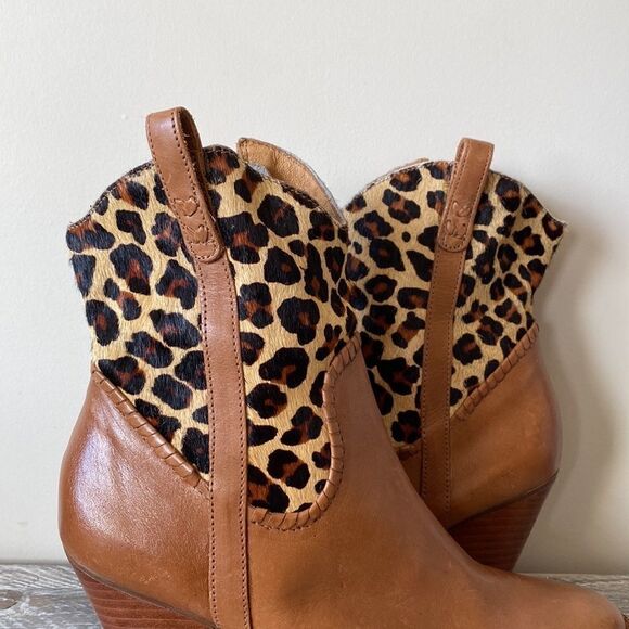 Rare-jack Rogers-Animal Calf Hair Print Western/Boho Leather Boots - Picture 8 of 15